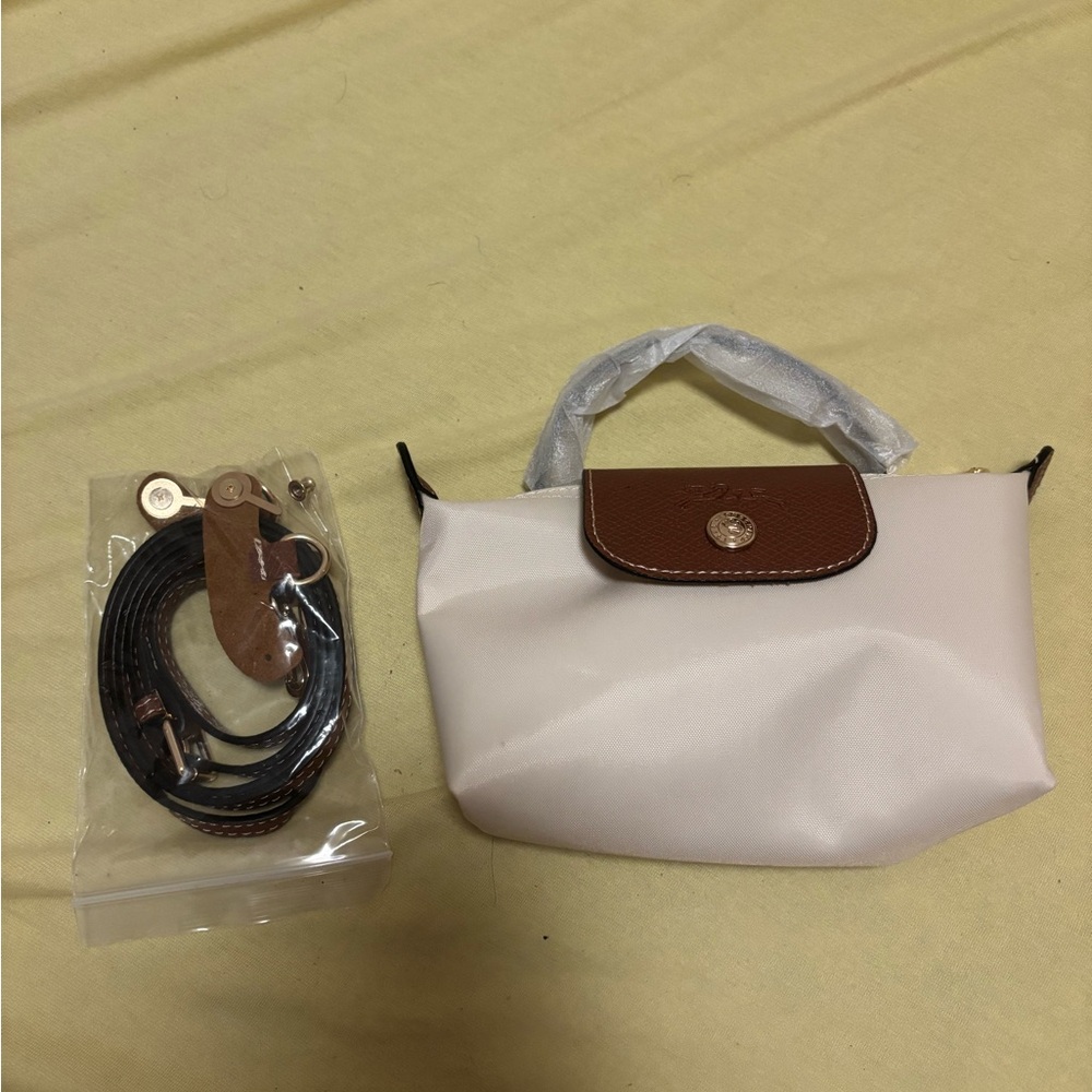 Longchamp Cream Mini Handbag with Brown Trim